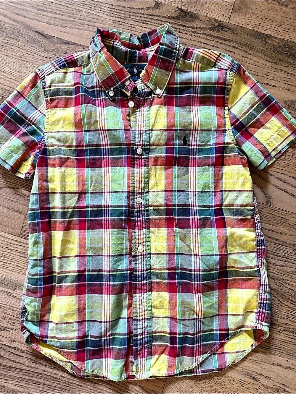 Polo Ralph Lauren Boys’ Madras Plaid Short Sleeve Button-Down Shirt Sz 7